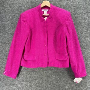 New Robin Sinkler Blazer Women 14 Pink Wool Button Up Long Sleeve Collared